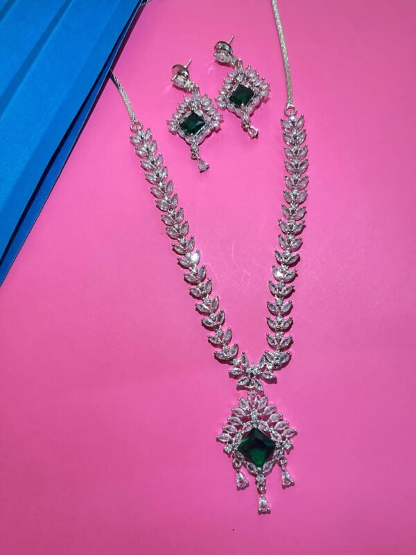 Crystal Bridal Jewellery Set with Stone Pendant, Necklace and Earrings (4 Color) - Image 5