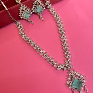 Crystal Bridal Jewellery Set with Stone Pendant, Necklace and Earrings (4 Color)
