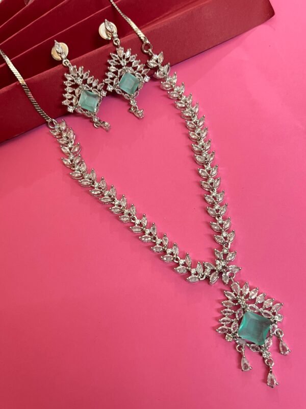 Crystal Bridal Jewellery Set with Stone Pendant, Necklace and Earrings (4 Color)