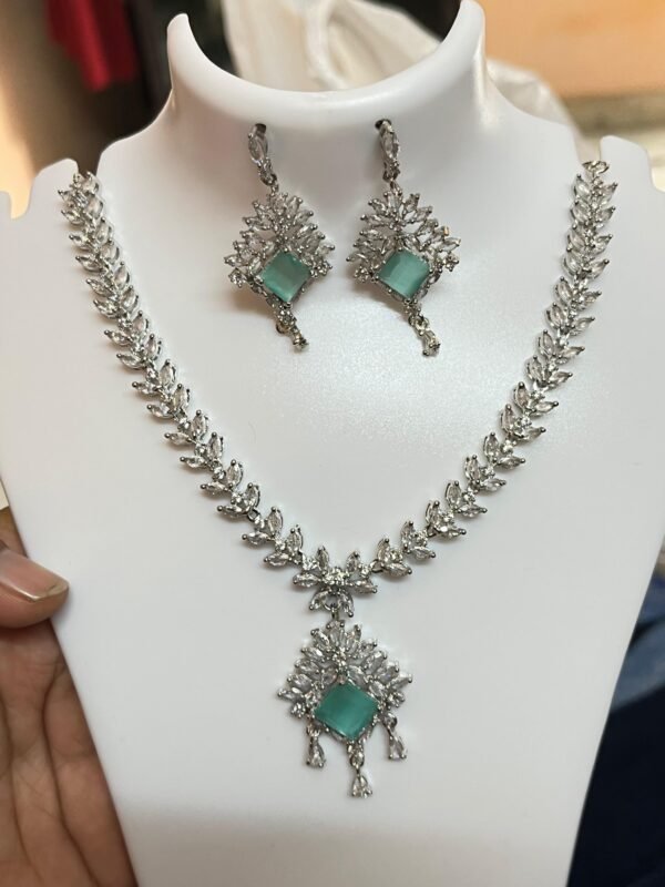 Crystal Bridal Jewellery Set with Stone Pendant, Necklace and Earrings (4 Color) - Image 3