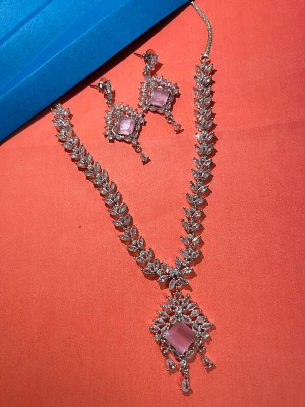 Crystal Bridal Jewellery Set with Stone Pendant, Necklace and Earrings (4 Color) - Image 10
