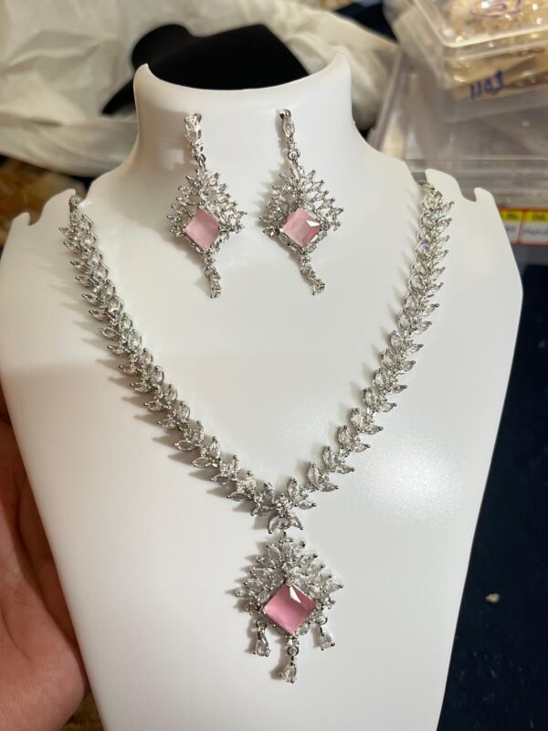 Crystal Bridal Jewellery Set with Stone Pendant, Necklace and Earrings (4 Color) - Image 11