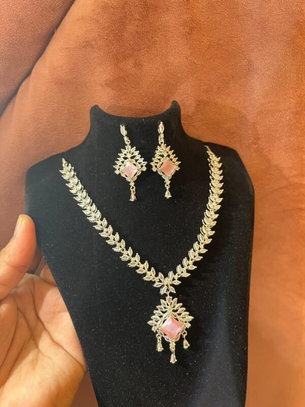 Crystal Bridal Jewellery Set with Stone Pendant, Necklace and Earrings (4 Color) - Image 12