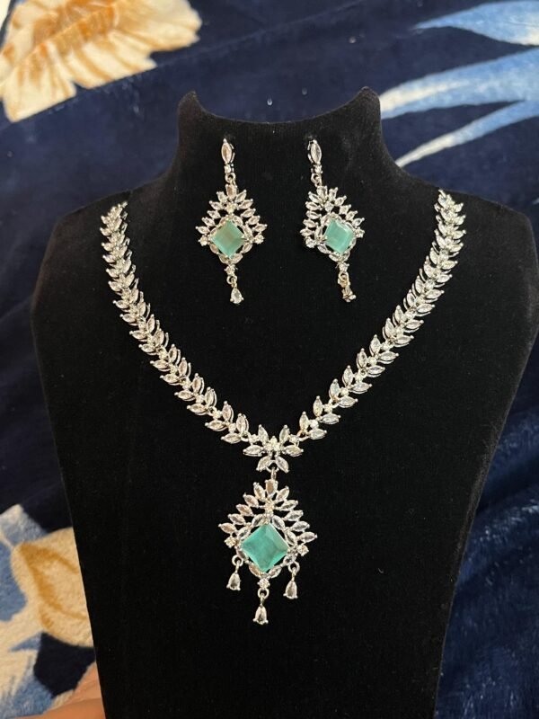 Crystal Bridal Jewellery Set with Stone Pendant, Necklace and Earrings (4 Color) - Image 4