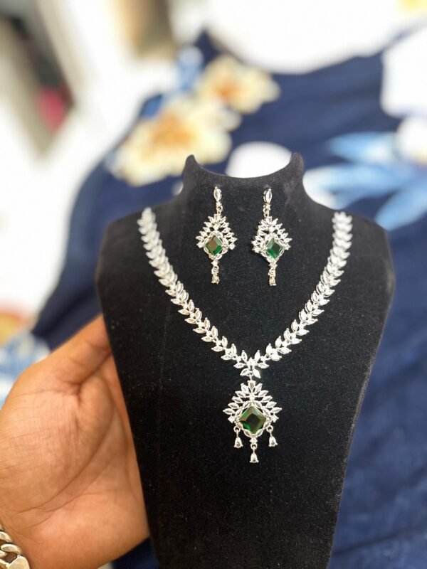 Crystal Bridal Jewellery Set with Stone Pendant, Necklace and Earrings (4 Color) - Image 6