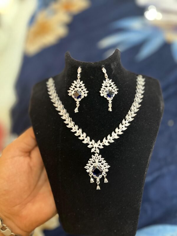 Crystal Bridal Jewellery Set with Stone Pendant, Necklace and Earrings (4 Color) - Image 9