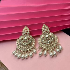 Traditional Indian Chandelier Earrings, Gold-Toned with Beads, Kundan Style (5 color)