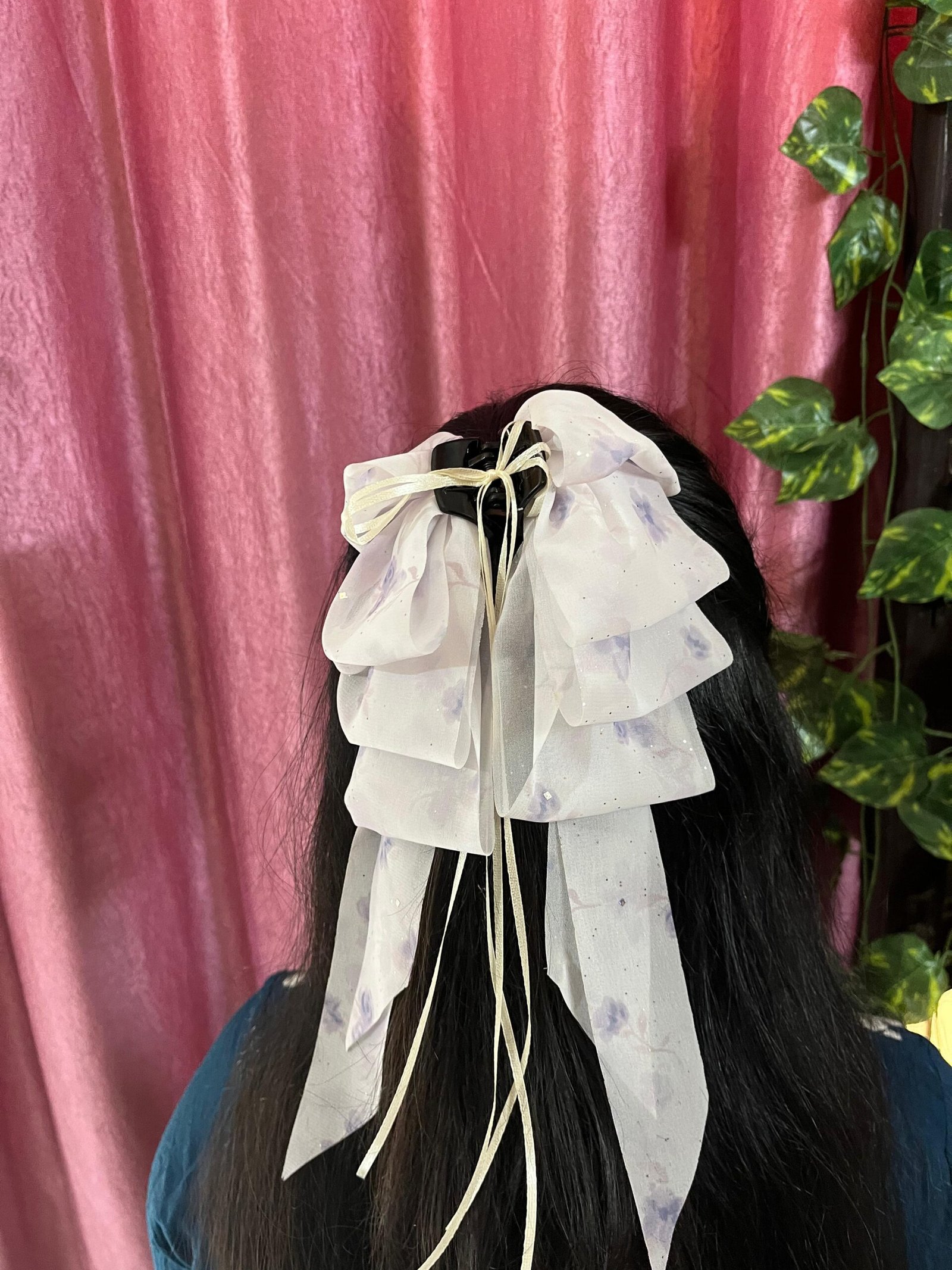 Floral Print Ruffled Bow Hair Clip - Image 3