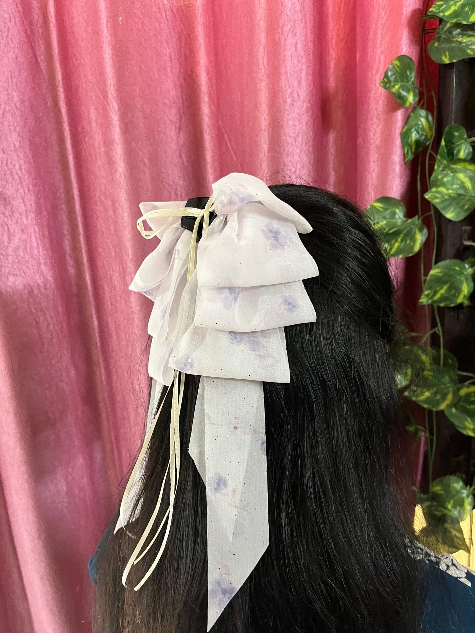 Floral Print Ruffled Bow Hair Clip - Image 4