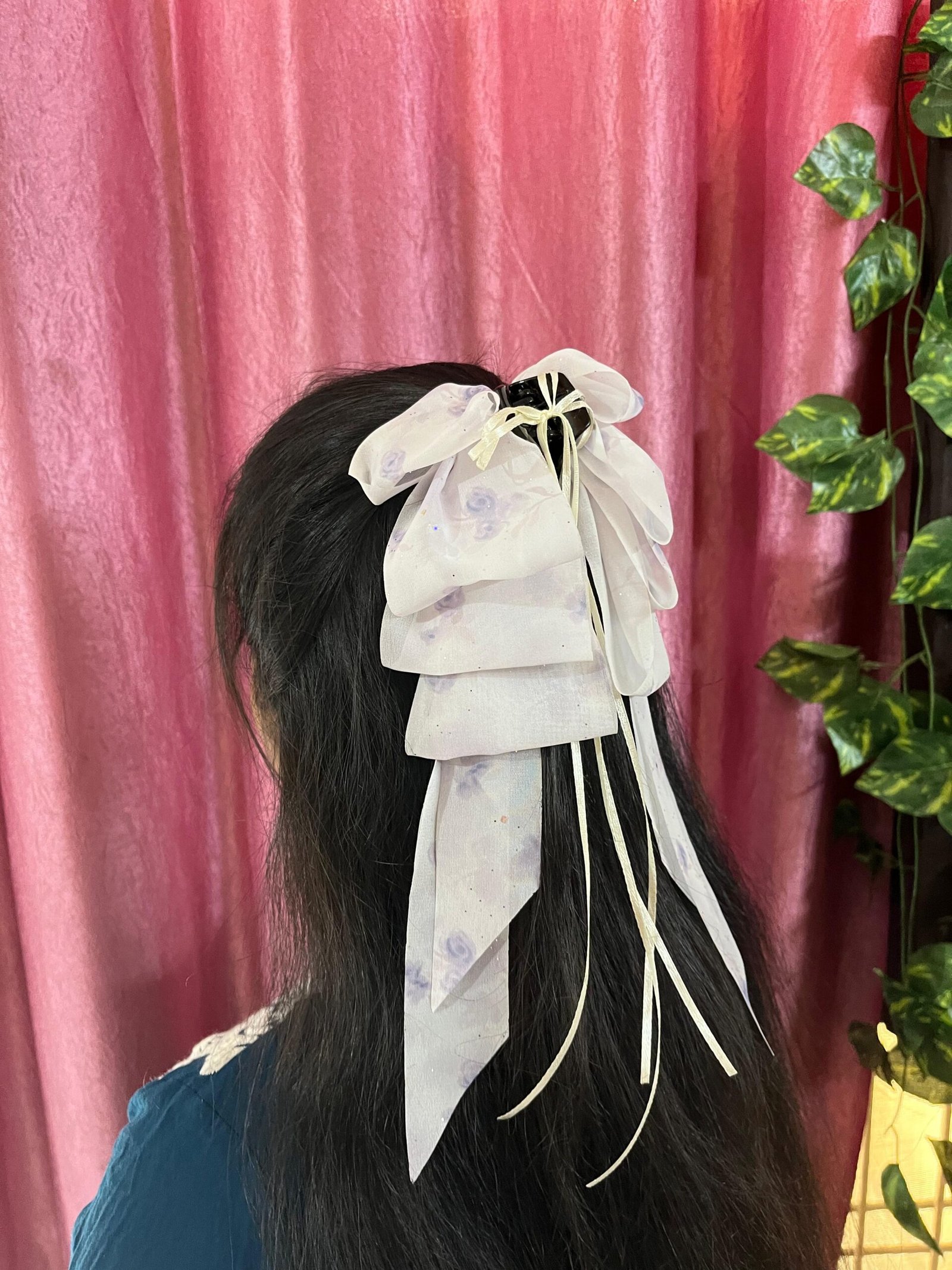 Floral Print Ruffled Bow Hair Clip - Image 2