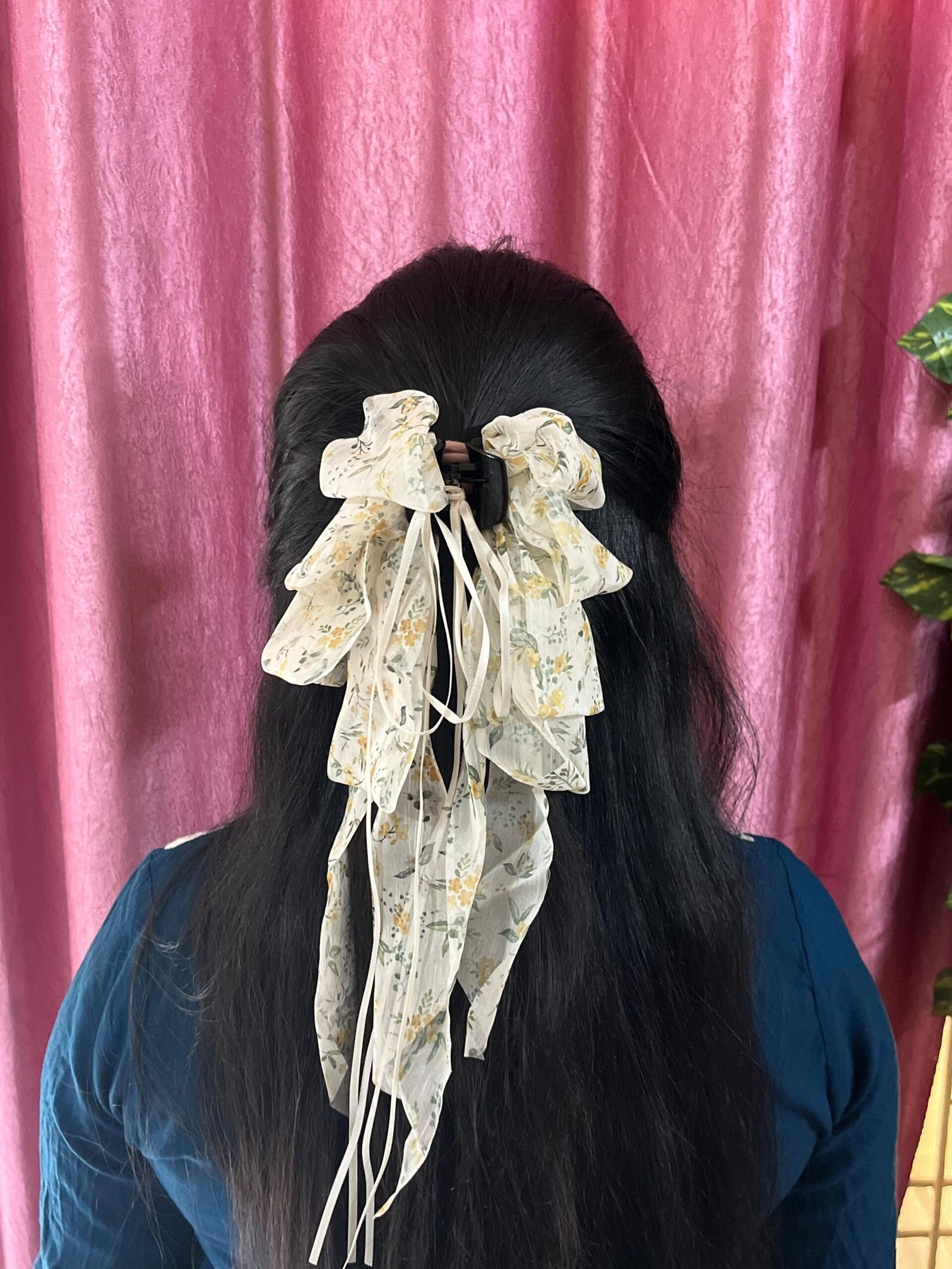Floral Print Ruffled Bow Hair Clip - Image 8
