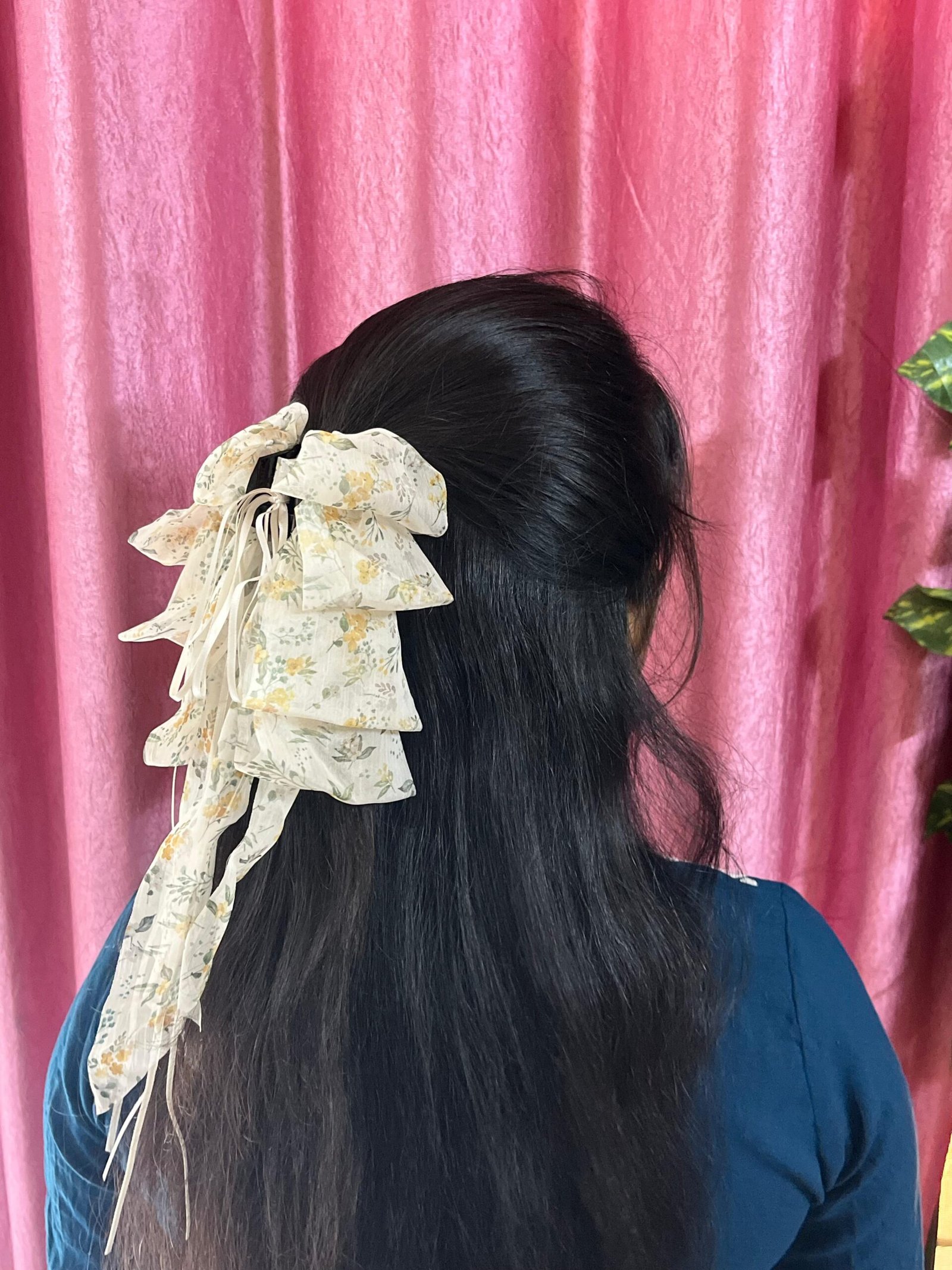 Floral Print Ruffled Bow Hair Clip - Image 9