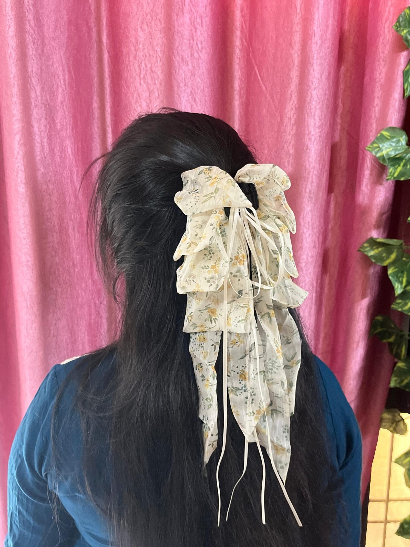 Floral Print Ruffled Bow Hair Clip - Image 7