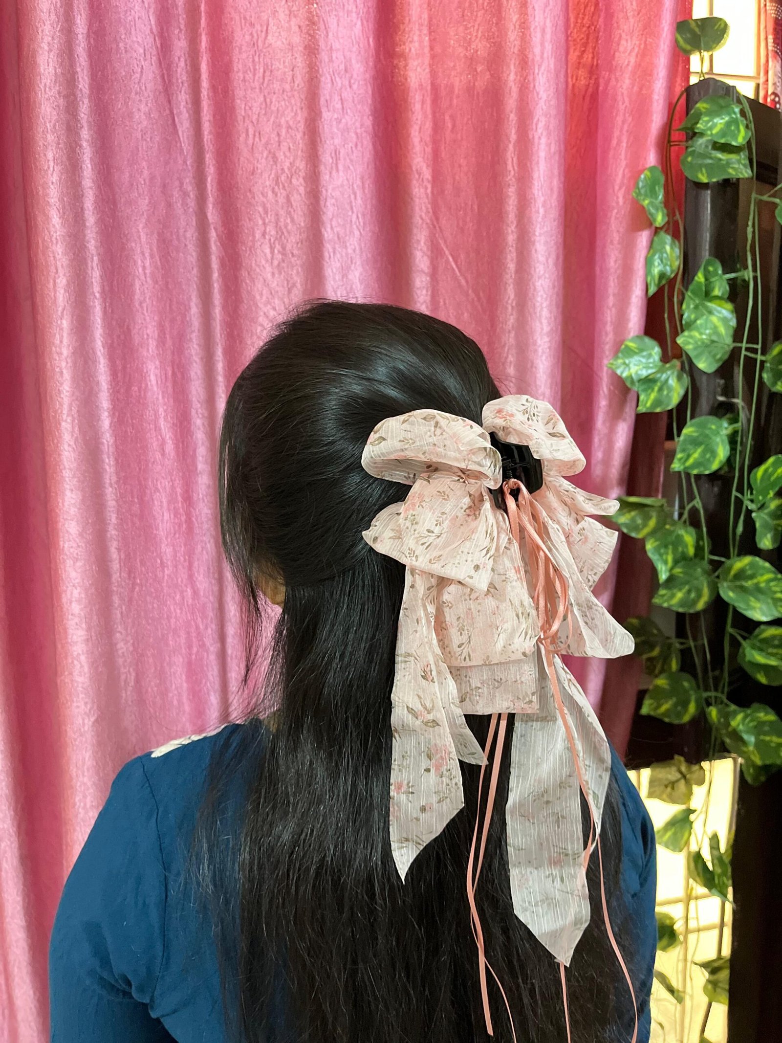 Floral Print Ruffled Bow Hair Clip - Image 10