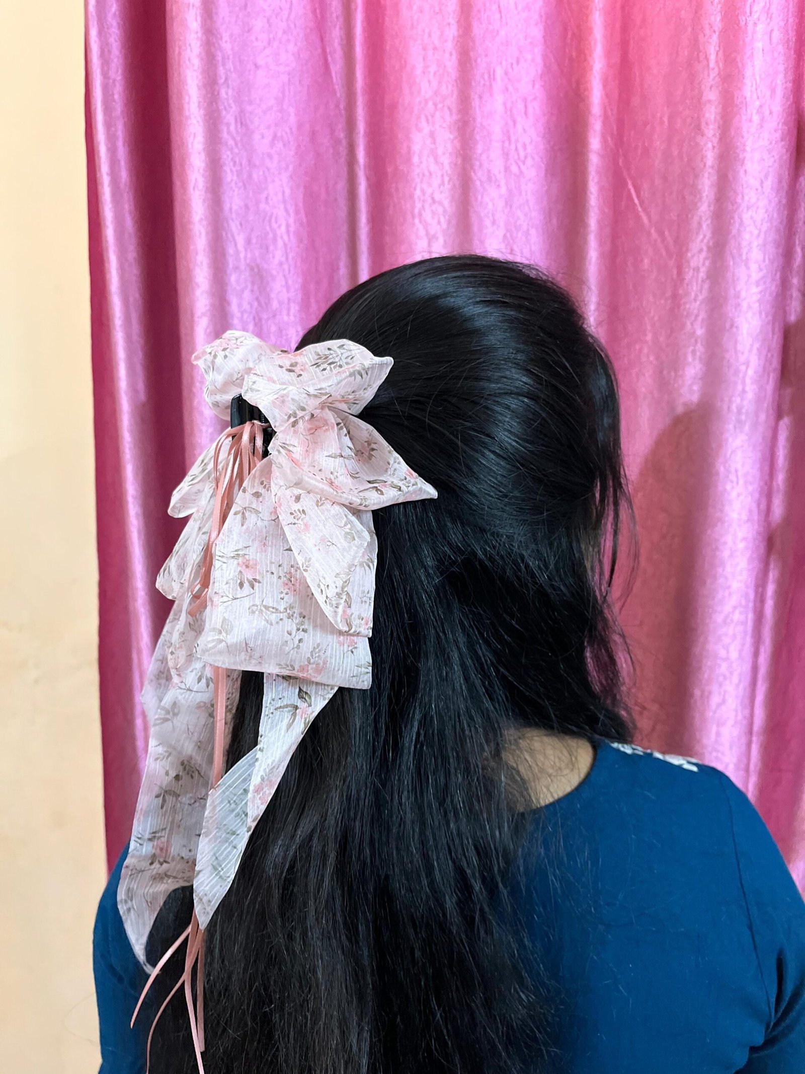 Floral Print Ruffled Bow Hair Clip - Image 12