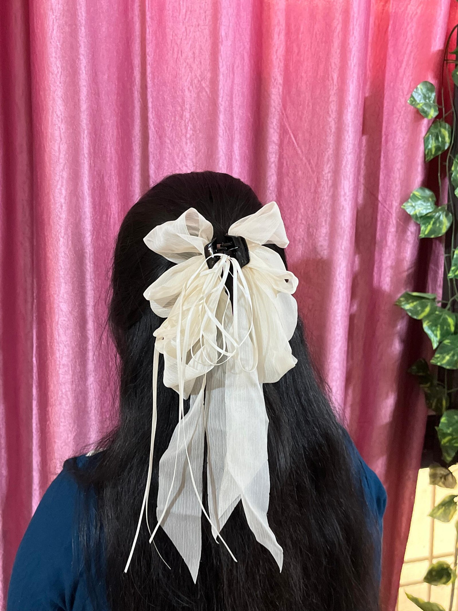 Floral Print Ruffled Bow Hair Clip