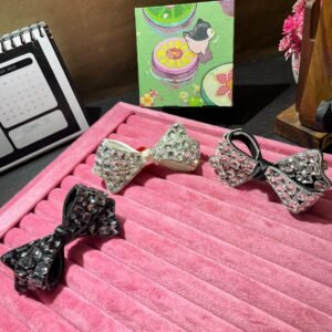 Crystal Rhinestone Bow Hair Clip, Velvet Base