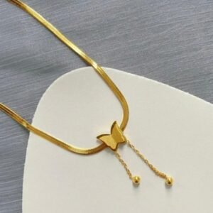 Elegant Gold Butterfly Pendant Necklace with Dangling Drops, Adjustable Chain
