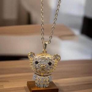 Crystal Studded Bear Pendant Necklace, Gold-Plated Chain