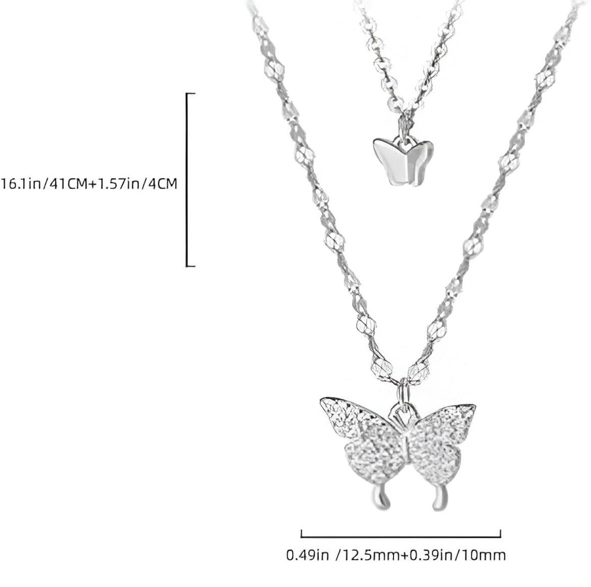 Layered Butterfly Pendant Necklace, Crystal Rhinestone, Silver and Gold Color - Image 8