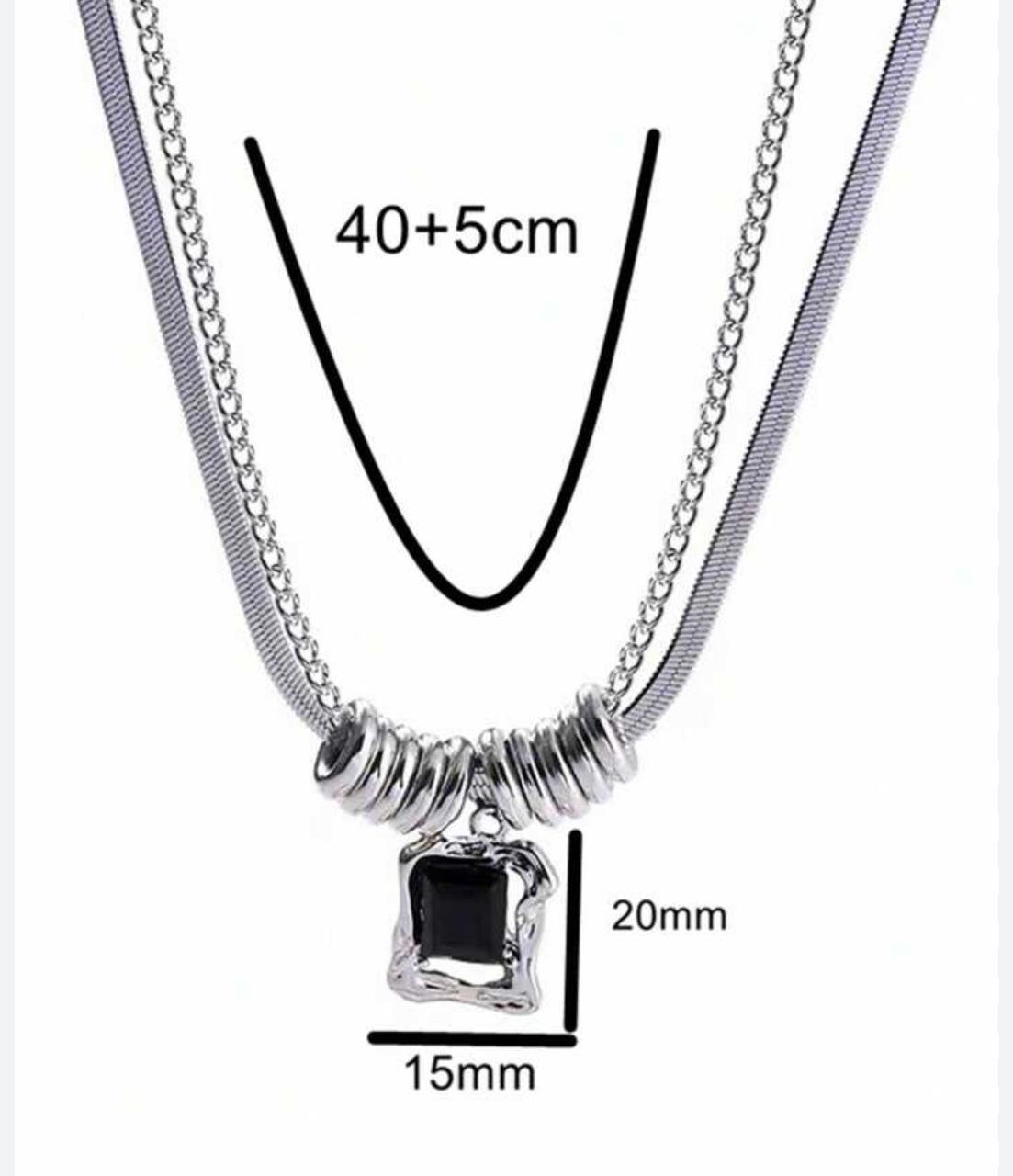 Elegant Silver Snake Chain Necklace with Black and white Stone Pendant, Twisted Rope Design - Image 9