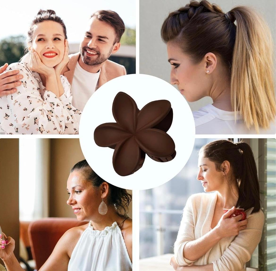 Floral Hair Claw Clutch, Plumeria Design, Color of 6 Velvet Finish Clutch - Image 3