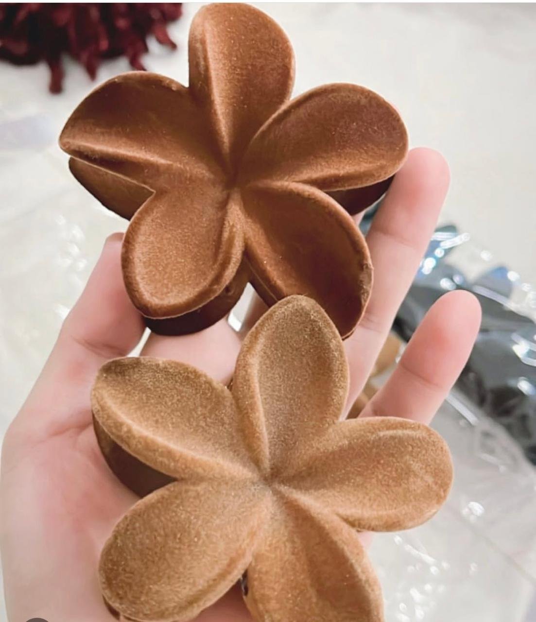 Floral Hair Claw Clutch, Plumeria Design, Color of 6 Velvet Finish Clutch - Image 8