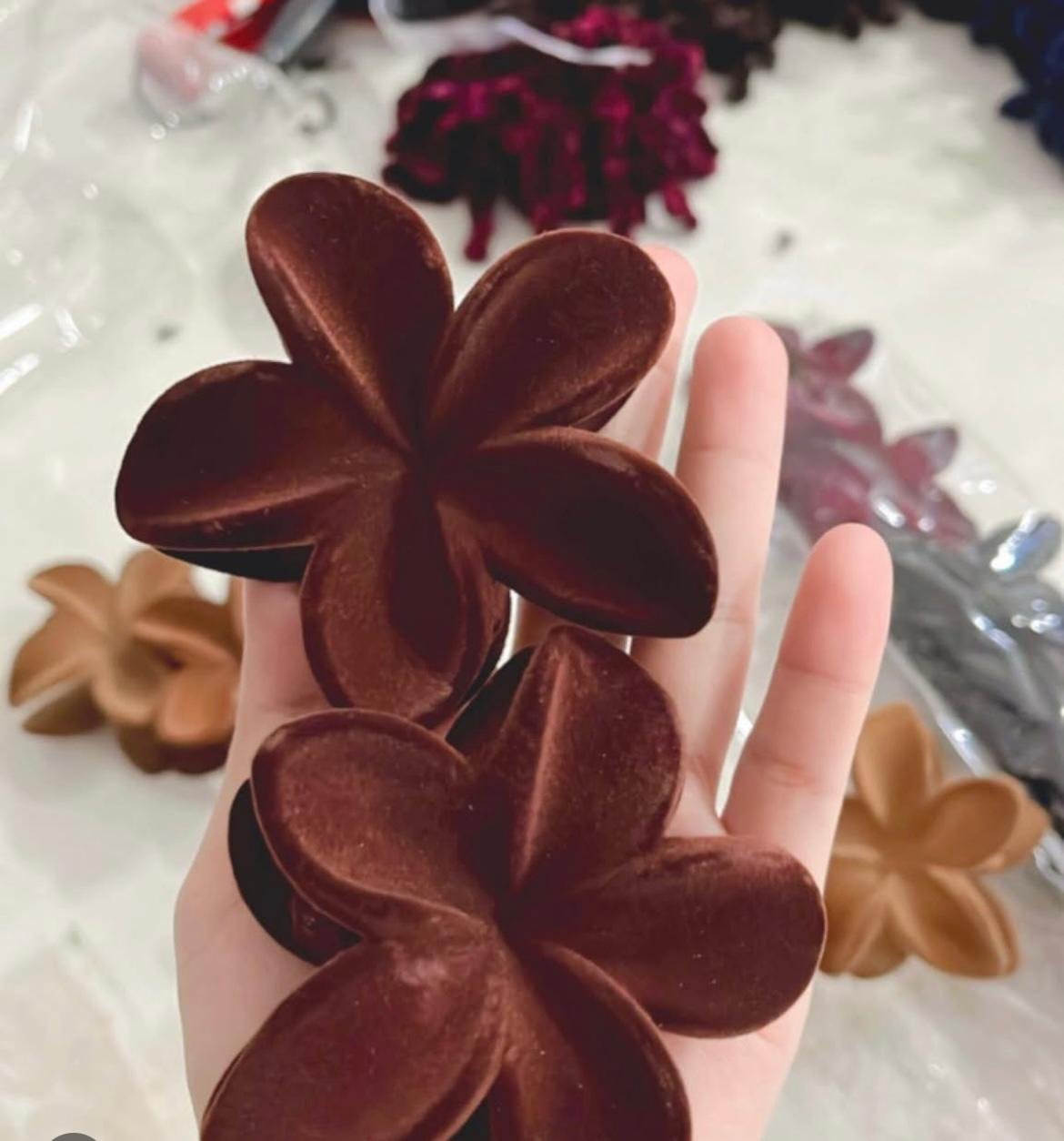 Floral Hair Claw Clutch, Plumeria Design, Color of 6 Velvet Finish Clutch - Image 9