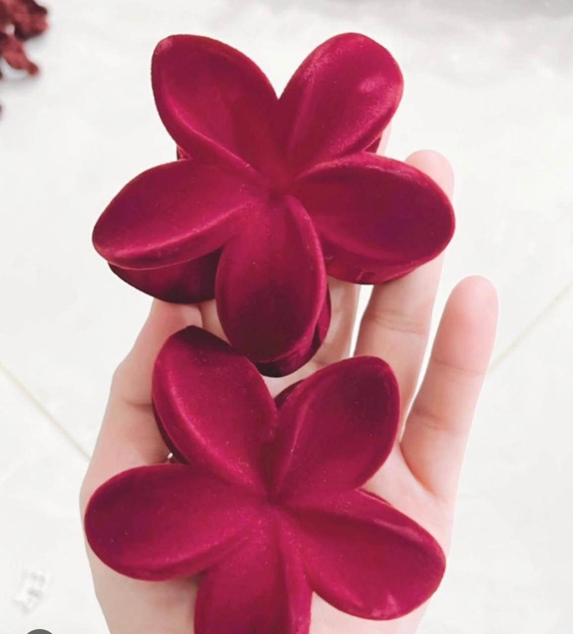 Floral Hair Claw Clutch, Plumeria Design, Color of 6 Velvet Finish Clutch - Image 6