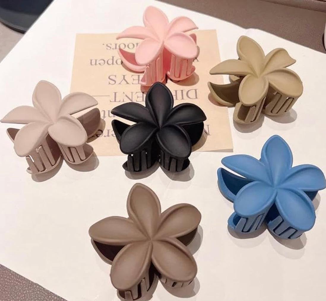 Floral Hair Claw Clutch, Plumeria Design, Color of 6 Velvet Finish Clutch