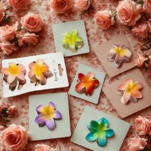Tropical Plumeria Hair Clutch, Multi-Color Floral Design, Hawaiian Style Hair Accessories (Small Size))