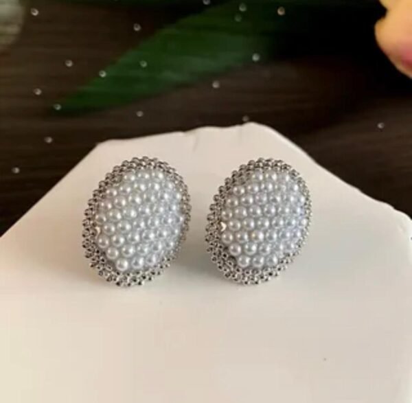 Vintage Pearl Stud Earrings,  Oval Shape with Faux Pearl, (2 Color) - Image 6
