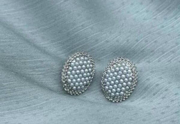 Vintage Pearl Stud Earrings,  Oval Shape with Faux Pearl, (2 Color) - Image 5