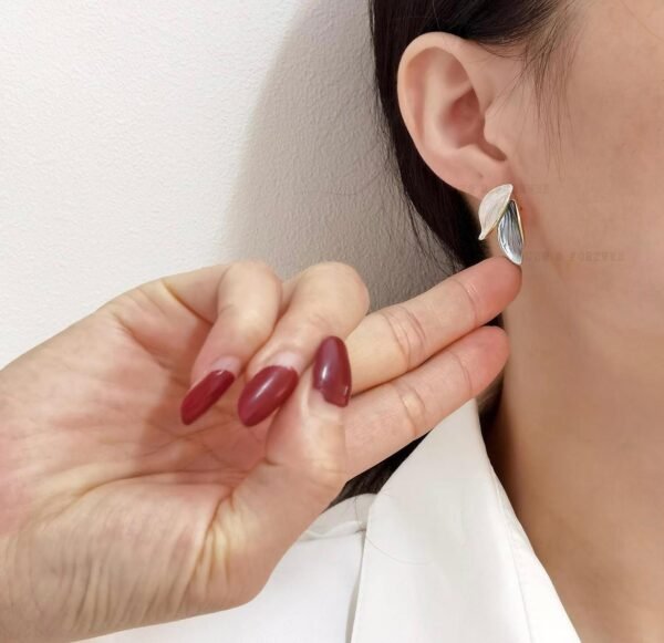 Elegant Leaf Design Stud Earrings, Silver-Tone Metal