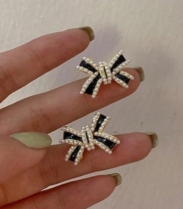 Bow Design Stud Earrings, Gold Plated Copper Alloy, Western Style, 2 cm (2 Color) - Image 9