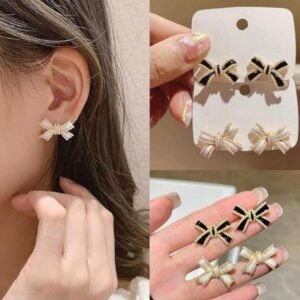 Bow Design Stud Earrings, Gold Plated Copper Alloy, Western Style, 2 cm (2 Color)