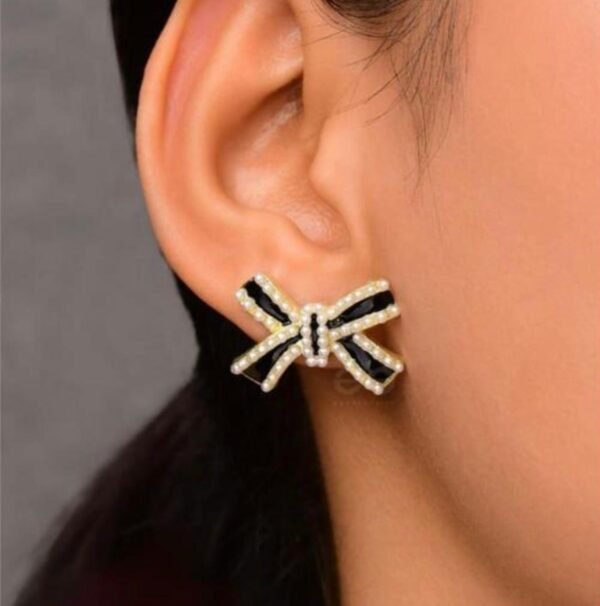 Bow Design Stud Earrings, Gold Plated Copper Alloy, Western Style, 2 cm (2 Color) - Image 7