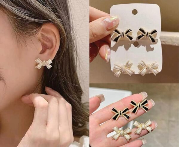 Bow Design Stud Earrings, Gold Plated Copper Alloy, Western Style, 2 cm (2 Color)