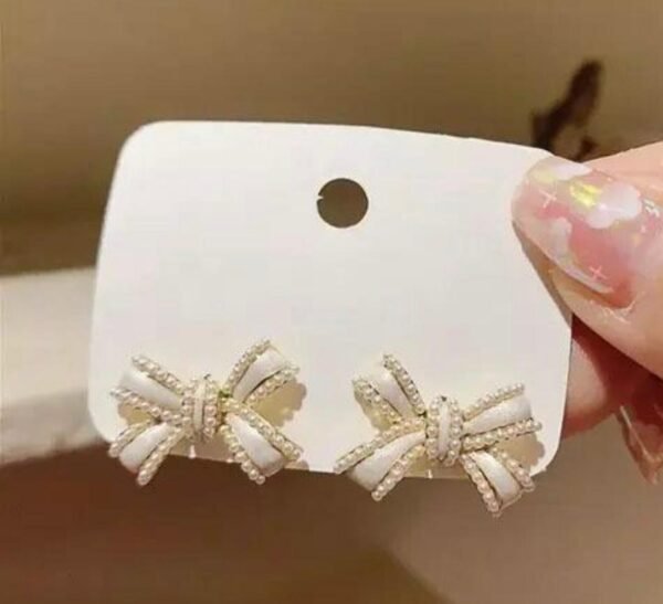 Bow Design Stud Earrings, Gold Plated Copper Alloy, Western Style, 2 cm (2 Color) - Image 4