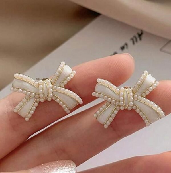 Bow Design Stud Earrings, Gold Plated Copper Alloy, Western Style, 2 cm (2 Color) - Image 6