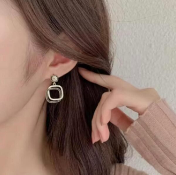 Western Style Square Drop Earrings, Gold Plated Copper Alloy - Image 5