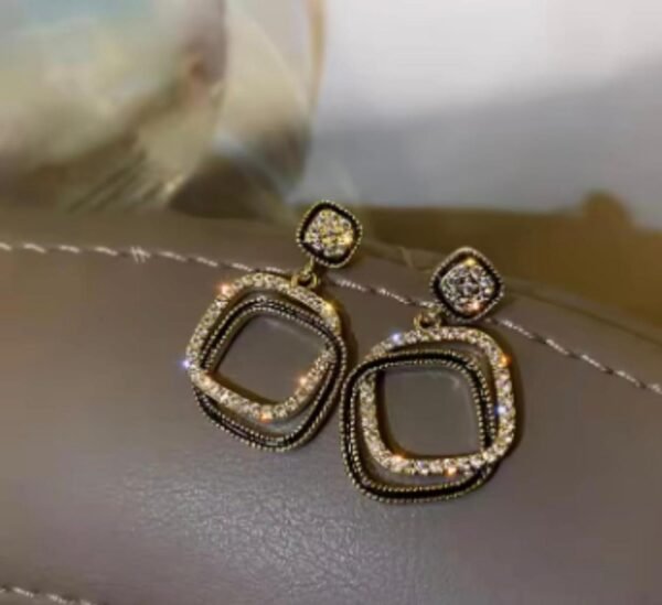 Western Style Square Drop Earrings, Gold Plated Copper Alloy - Image 4
