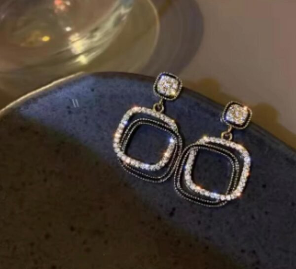 Western Style Square Drop Earrings, Gold Plated Copper Alloy - Image 3