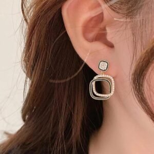 Western Style Square Drop Earrings, Gold Plated Copper Alloy