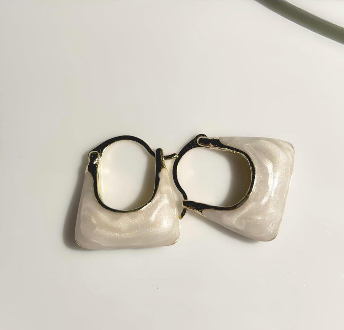 Mini Handbag Hoop Earrings, White Enamel, Gold-Toned Metal - Image 6