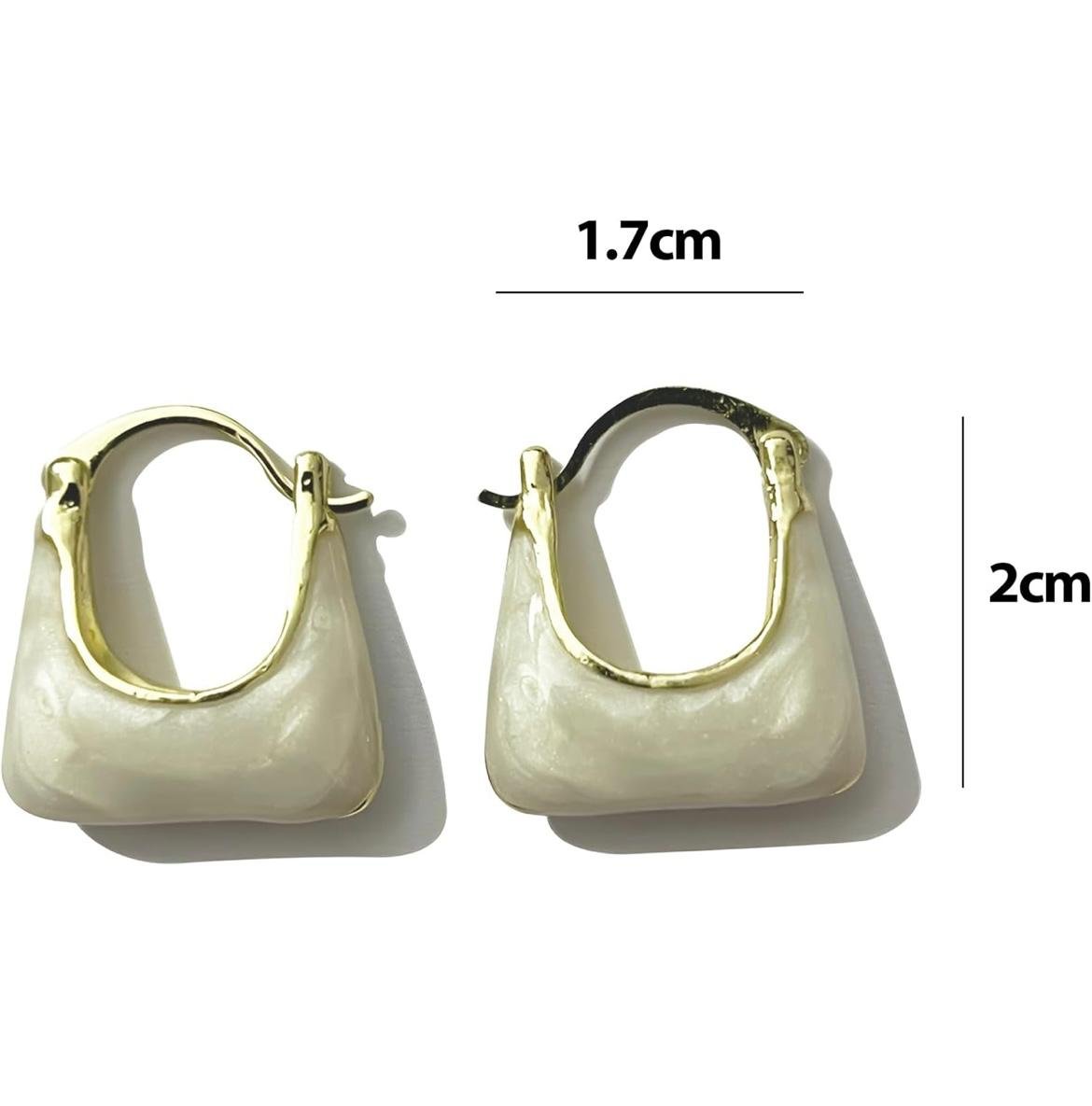 Mini Handbag Hoop Earrings, White Enamel, Gold-Toned Metal - Image 2