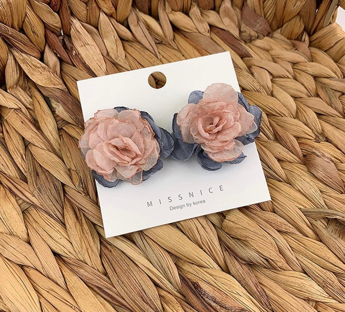 Floral Stud Earrings for Women, Pink and Grey Rose Design