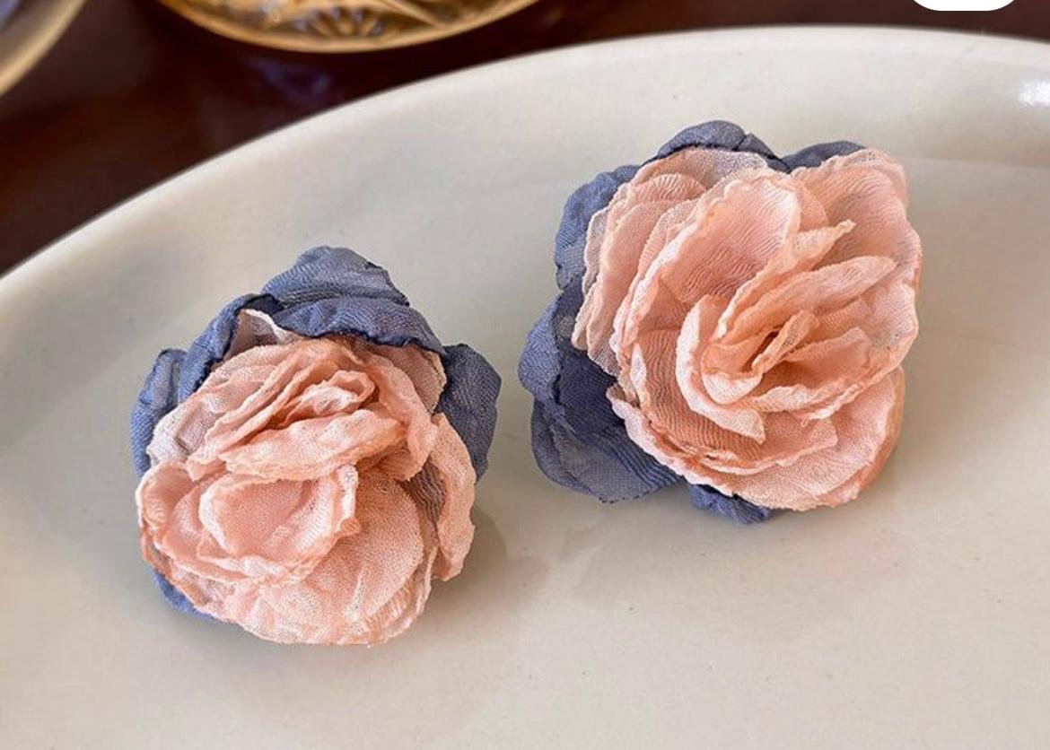 Floral Stud Earrings for Women, Pink and Grey Rose Design - Image 5