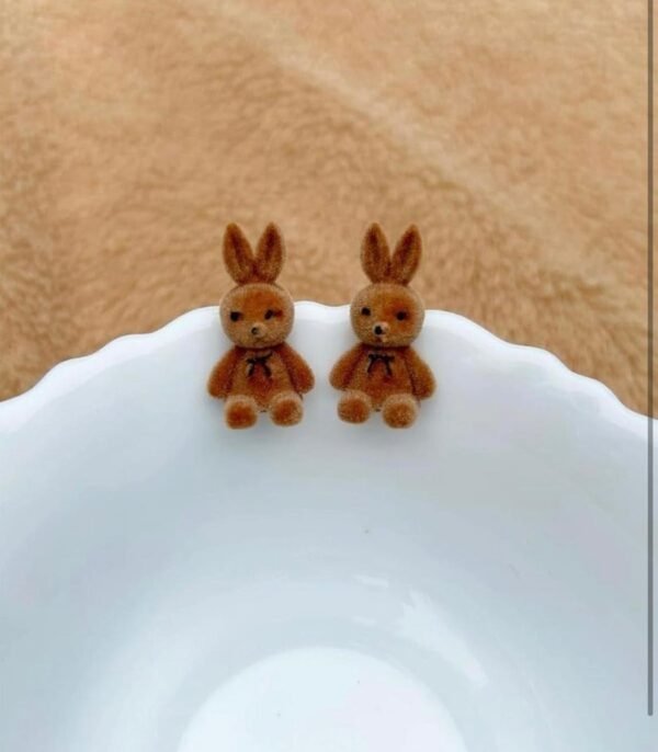 Bunny Earrings, Korean Style, Brown and White Color - Image 3