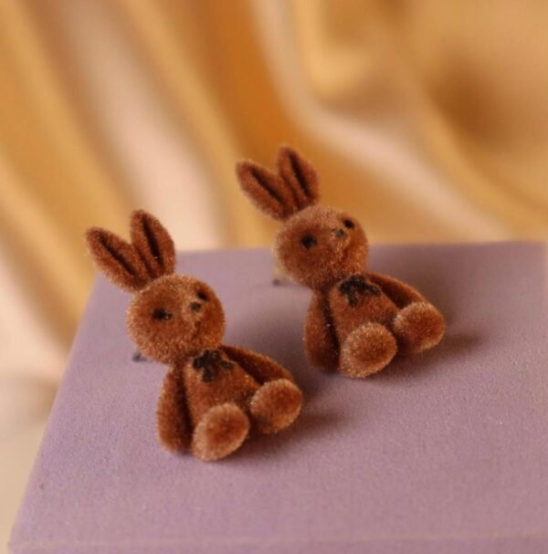 Bunny Earrings, Korean Style, Brown and White Color - Image 4